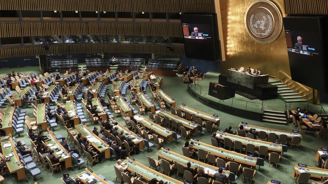 A speaker addressing the UN General Assembly in New York. (Bilgin S. Sasmaz/Anadolu Agency/Getty Images)