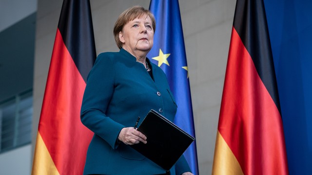 Chancellor Angela Merkel at the Chancellery in Berlin in March 2020. (Michael Kappeler/Pool/AFP via Getty Images)