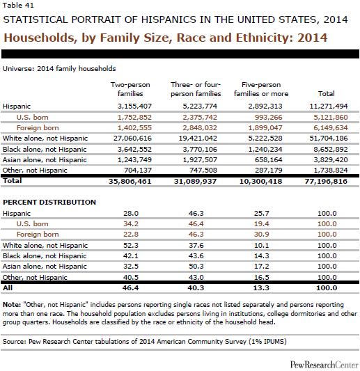 Households, by Family Size, Race and Ethnicity: 2014