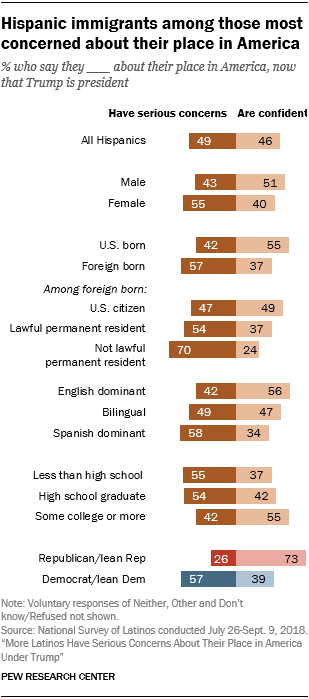Chart showing that Hispanic immigrants are among those most concerned about their place in America.