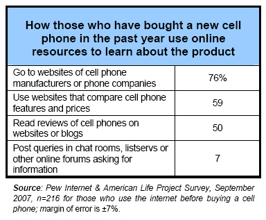 How those who have bought a new cell phone in the past year use online resources to learn about the product
