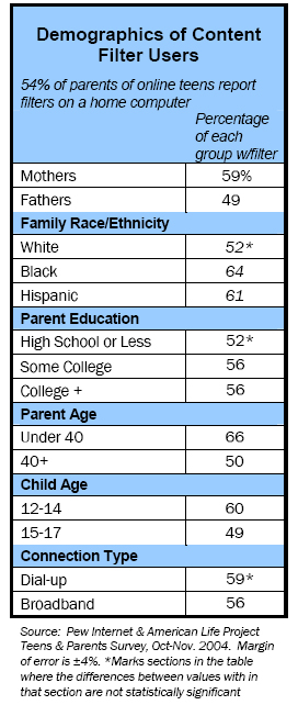 Demographics of content filter users