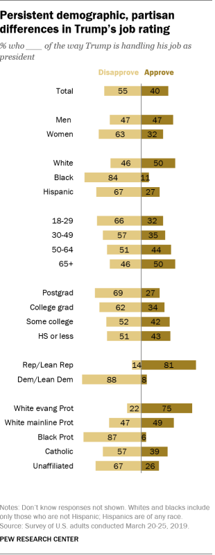 Persistent demographic, partisan differences in Trump’s job rating