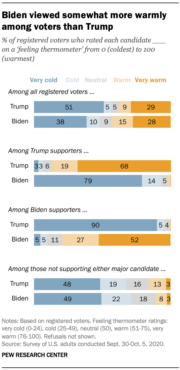 Biden viewed somewhat more warmly among voters than Trump
