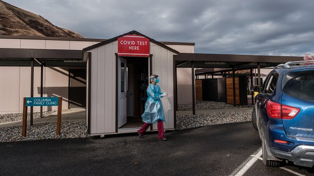 Photo shows a testing site at Dayton General Hospital in Dayton, Washington, in October 2021.