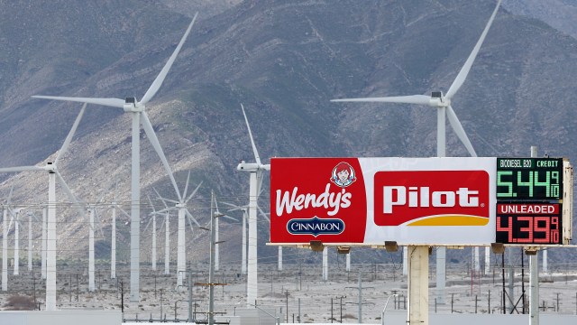 Wind turbines, a key power source for the Coachella Valley, operate near Palm Springs, California. (Mario Tama/Getty Images)