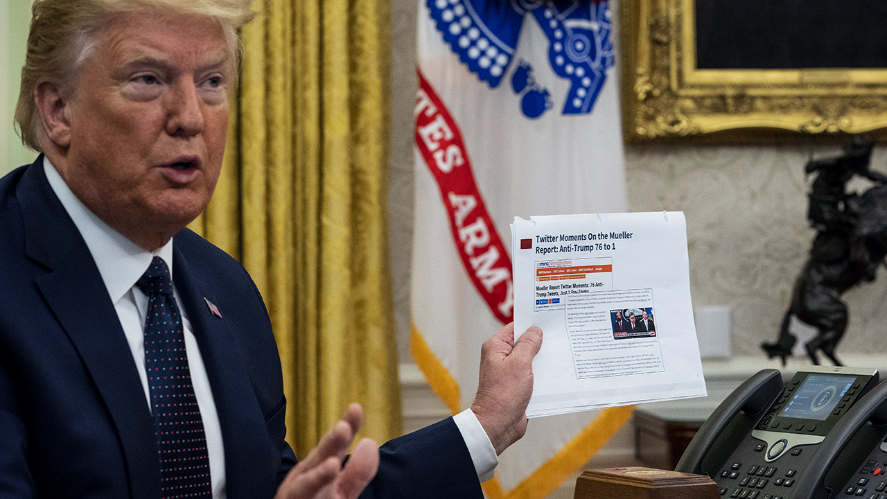 President Donald Trump speaks in the Oval Office before signing an executive order related to regulating social media on May 28, 2020. (Doug Mills/Getty Images)