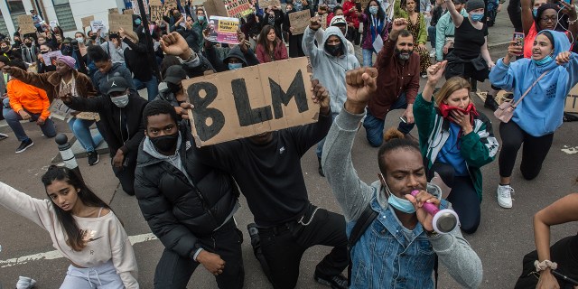 People attend a Black Lives Matter protest in London on June 3, 2020. (Guy Smallman/Getty Images)