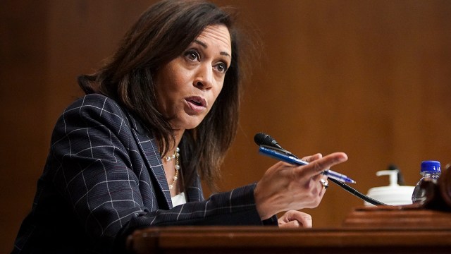 Sen. Kamala Harris, D-Calif., at a Senate Homeland Security and Governmental Affairs Committee hearing on June 25. (Alexander Drago/Pool/AFP via Getty Images)
