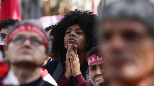 Hundreds of people participate in the Scream of the Excluded on Sept. 7, 2019, in Sao Paulo, Brazil. The event denounces the worsening of social inequality, environmental destruction, and resource cuts in education and social areas. (Fabio Vieira/FotoRua/NurPhoto via Getty Images)