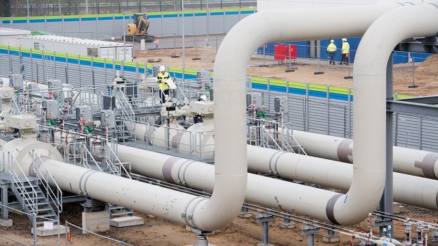 A natural gas receiving station in Lubmin, Germany, part of the area's Eugal gas pipeline. (Stefan Sauer/picture alliance via Getty Images)