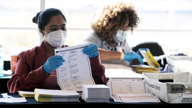 Election workers count Fulton County ballots at State Farm Arena in Atlanta on Nov. 4, 2020. (Jessica McGowan/Getty Images)