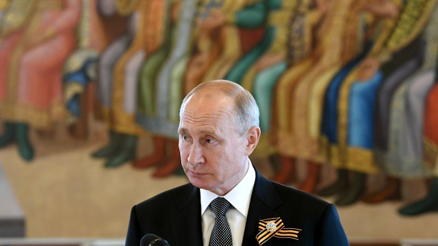 Russia's President Vladimir Putin appears at a reception at the Grand Kremlin Palace on June 24, 2020. (Alexei Nikolsky/TASS via Getty Images)