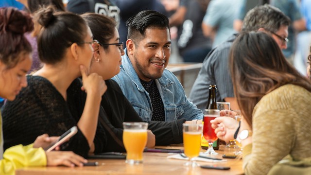 Friends gather at a food hall in Garden Grove, California, on Sept. 26, 2019. (Leonard Ortiz/MediaNews Group/Orange County Register via Getty Images)