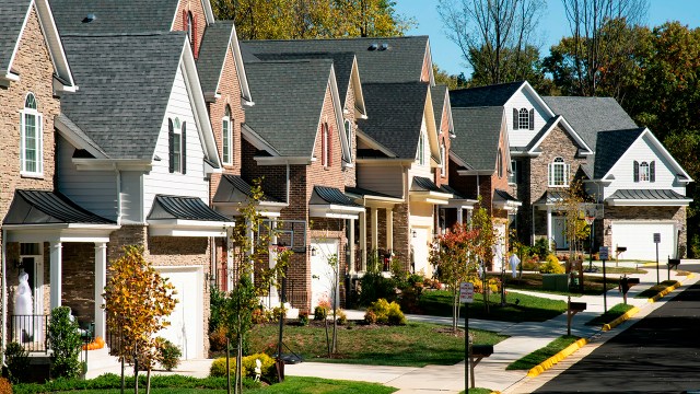 A neat line of suburban houses in Fairfax, Virginia.