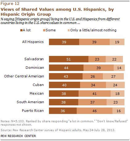 Views of Shared Values among U.S. Hispanics, by Hispanic Origin Group