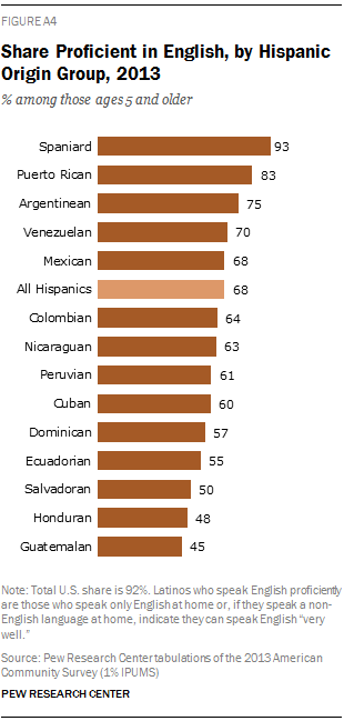 Share Proficient in English, by Hispanic Origin Group, 2013