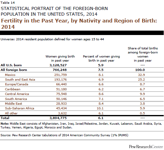 Fertility in the Past Year, by Nativity and Region of Birth: 2014