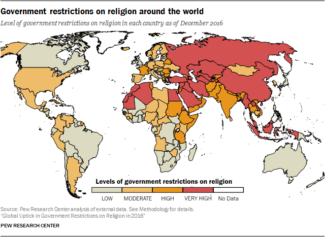 Government restrictions on religion around the world